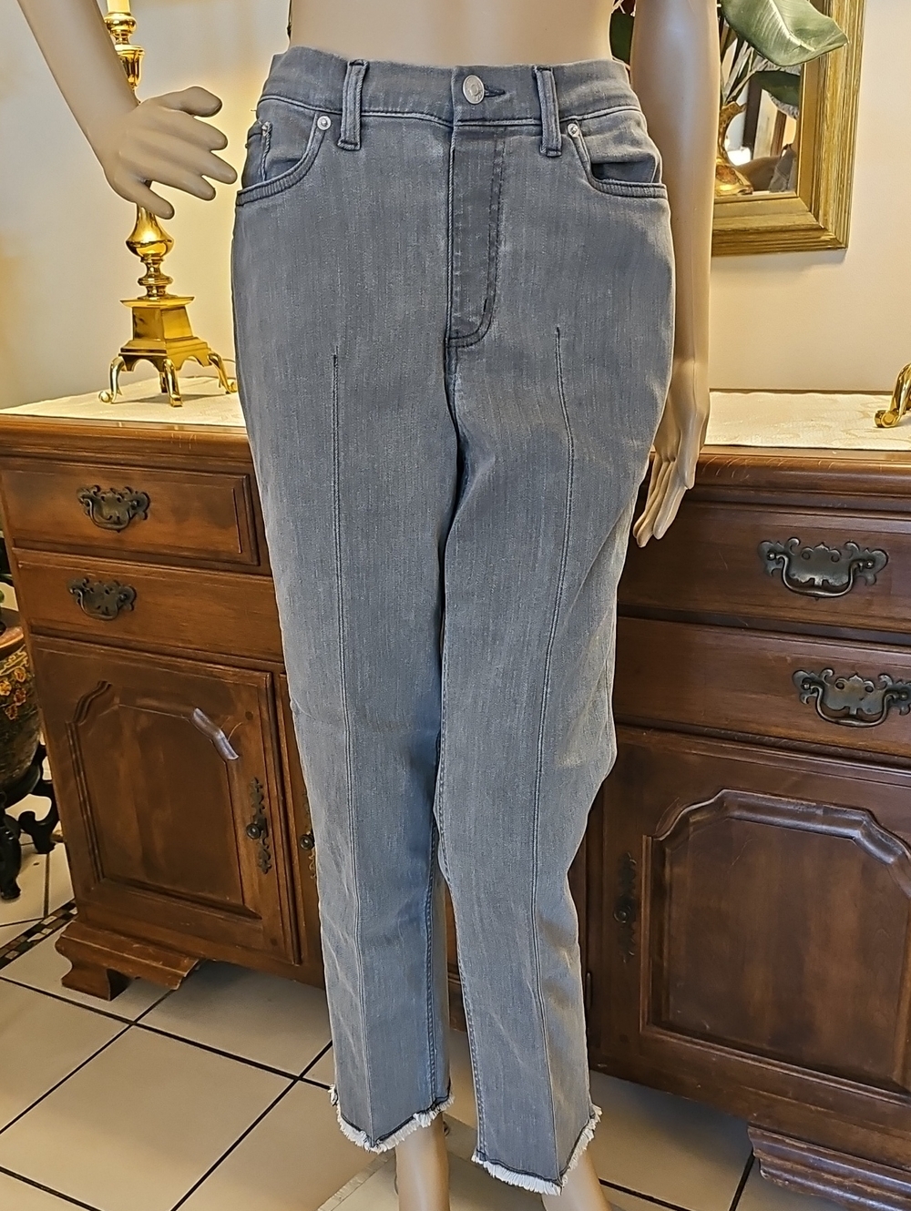 Denim & Co. Regular Grey Easy Stretch Straight Leg Ankle Pant